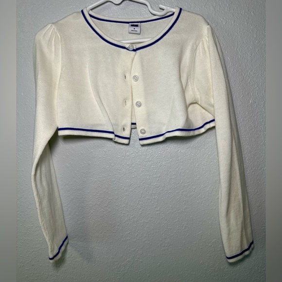 Janie and Jack Crop white blue Bouquet Cardigan Girls Size 5 - Picture 5 of 5